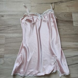 Victorias Secret Pink Lace Trim Slip Dress